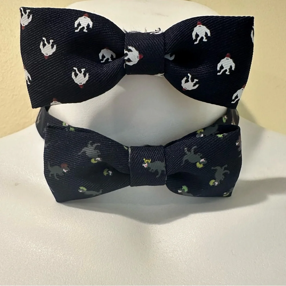 Two Hook and Loop Bow Neck Ties Dinosaur and Abominable Snowman Boy